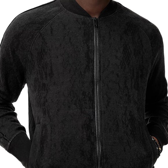 John Varvatos Collection Men's Riggins Python Jacquard Zip Bomber Jacket Black - Picture 3 of 8